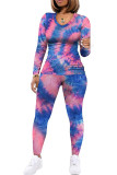rose red Fashion Sexy Adult Polyester Print Tie-dye O Neck Long Sleeve Regular Sleeve Regular Two Pieces