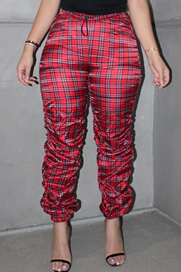 Red Sexy Print Fold Loose High Waist Bottoms