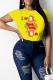 Yellow Casual Print Patchwork O Neck Tops