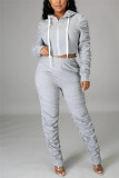 Light Gray Fashion Casual Solid Fold Hooded Collar Long Sleeve Two Pieces