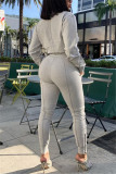 Grey Fashion Casual Solid Basic O Neck Long Sleeve Two Pieces