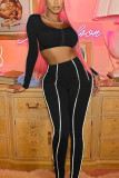 Grey Casual Solid Patchwork O Neck Long Sleeve Two Pieces