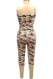 Yellow Casual Camouflage Print Chemical fiber blend Sleeveless Slip Rompers