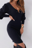 Cream White Fashion Sexy Solid Backless V Neck Long Sleeve Dress