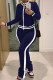 Tibetan Blue Casual Solid Split Joint O Neck Long Sleeve Two Pieces