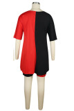 Black and red knit Sexy Patchwork Solid backless Straight Short Sleeve Two Pieces