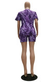 purple Polyester Fashion Casual Letter Patchwork Print Tie Dye Two Piece Suits pencil Short Sleeve Two Pieces