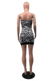 Pink Fashion Sexy Print Backless Strapless Sleeveless Dress