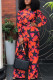 Orange Red Fashion Casual Print Basic O Neck Regular Jumpsuits