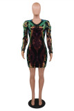 Gold Fashion Sexy Patchwork Sequins V Neck Long Sleeve