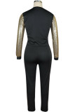 Black knit Sexy Patchwork Two Piece Suits Solid Straight Long Sleeve