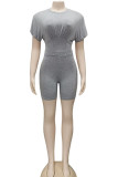 Grey Fashion Casual Solid Two Piece Suits pencil Short Sleeve Two Pieces