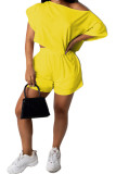 Yellow Polyester Fashion Casual adult Ma'am Two Piece Suits Straight Short Sleeve Two Pieces