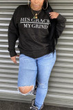 Black Fashion Casual Letter Print Basic O Neck Tops