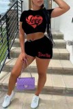 Purple Fashion Casual Print Basic O Neck Short Sleeve Two Pieces
