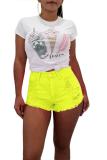 Pink Polyester Button Fly Mid Solid Patchwork Straight shorts