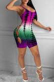Red Fashion Sexy Print Hollowed Out Backless Spaghetti Strap Skinny Romper