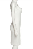 White Fashion Sexy Solid Fold V Neck Sling Dress