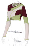 Green Street Patchwork Patchwork O Neck Mid Waist Tops