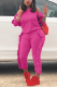 Rose Red Casual Solid Patchwork O Neck Long Sleeve Two Pieces