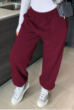 Red Solid Draw String Loose Mid Waist Harlan Bottoms