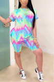 Rainbow color Fashion Casual adult Patchwork Print Two Piece Suits pencil Short Sleeve Two Pieces