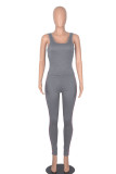 Grey Casual Sportswear Solid Patchwork Spaghetti Strap Sleeveless Two Pieces
