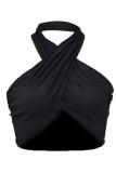 White Fashion Sexy Solid Backless Halter Tops