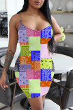 Yellow Fashion Casual Print Backless Spaghetti Strap Sleeveless Dress Dresses