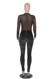 Color Blue Sexy Solid Patchwork O Neck Skinny Jumpsuits
