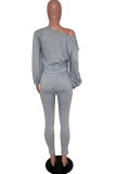 Grey Fashion Casual adult Ma'am Solid Two Piece Suits pencil Long Sleeve Two Pieces