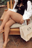 Black Sexy Solid Hollowed Out Patchwork Swimwears