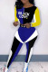 Blue Casual Letter Print O Neck Long Sleeve Two Pieces