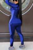 Blue Casual Print O Neck Long Sleeve Two Pieces