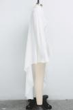 White Polyester Sexy adult Fashion Cap Sleeve Long Sleeves O neck Asymmetrical Mid-Calf Solid asymmetrical