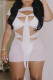White Sexy Solid Hollowed Out Patchwork See-through O Neck Short Sleeve Dress Dresses