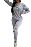 Apricot Fashion Casual Adult Polyester Solid Split Joint O Neck Long Sleeve Regular Sleeve Regular Two Pieces