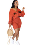 Red Fashion adult Street Letter Patchwork Print Two Piece Suits Straight Long Sleeve Two Pieces