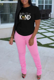 Black Fashion Casual Letter Print Basic O Neck T-Shirts