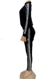 White Casual Leopard Patchwork Turtleneck Long Sleeve Two Pieces