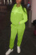 Fluorescent Green Daily Solid Embroidered Hooded Collar Long Sleeve Two Pieces