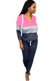 Pink knit Sexy Solid Patchwork Two Piece Suits Straight Long Sleeve Two-piece Pants Set