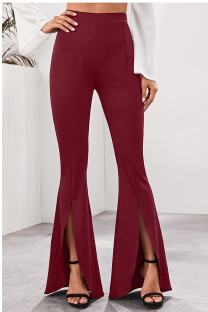 Wine Red Casual Solid High Waist Speaker Bottoms