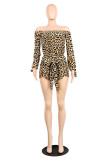 Leopard Print Sexy Casual Print Backless Off the Shoulder Regular Romper