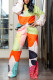 Fluorescent Green Fashion Casual Print Basic O Neck Long Sleeve Two Pieces