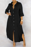 Black Casual Solid Patchwork Turndown Collar Dresses
