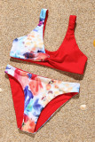 Red Fashion Sexy Patchwork Print Swimwears