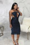 Silver Polyester Fashion Sexy Off The Shoulder Sleeveless Wrapped chest Pencil Dress Knee-Length backless h