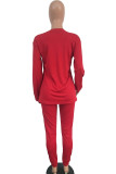 Red venetian Casual Print Two Piece Suits pencil Long Sleeve Two-piece Pants Set
