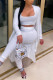 White Fashion Casual Solid Basic U Neck Long Sleeve Three-piece Set